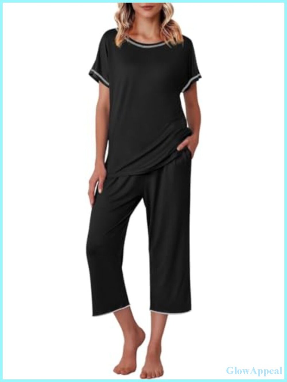 Ekouaer Women's Capri Pajama Set Short Sleeve Top & Pants Sleepwear Lounge Set